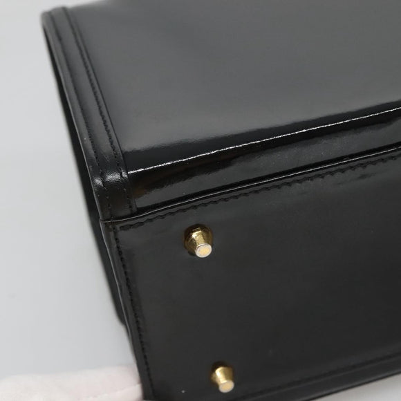 VERSACE Vanity Bag Enamel Black Gold Auth bs26705