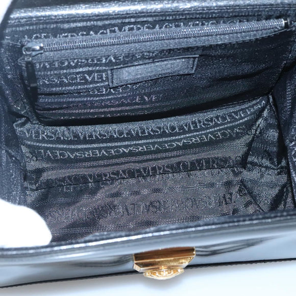 VERSACE Vanity Bag Enamel Black Gold Auth bs26705