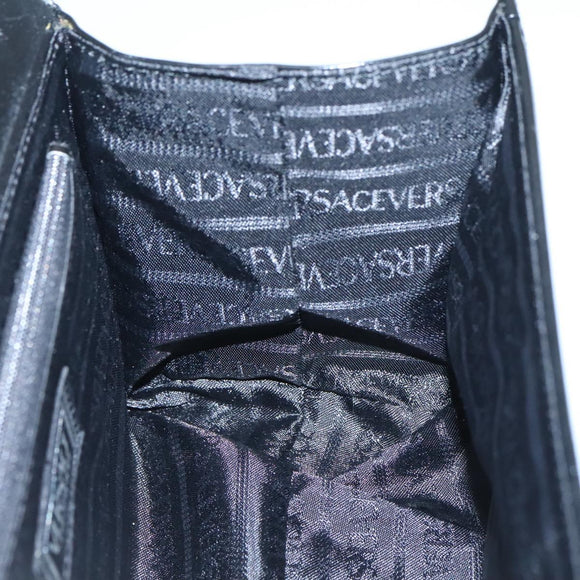 VERSACE Vanity Bag Enamel Black Gold Auth bs26705