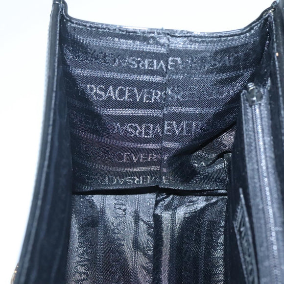 VERSACE Vanity Bag Enamel Black Gold Auth bs26705