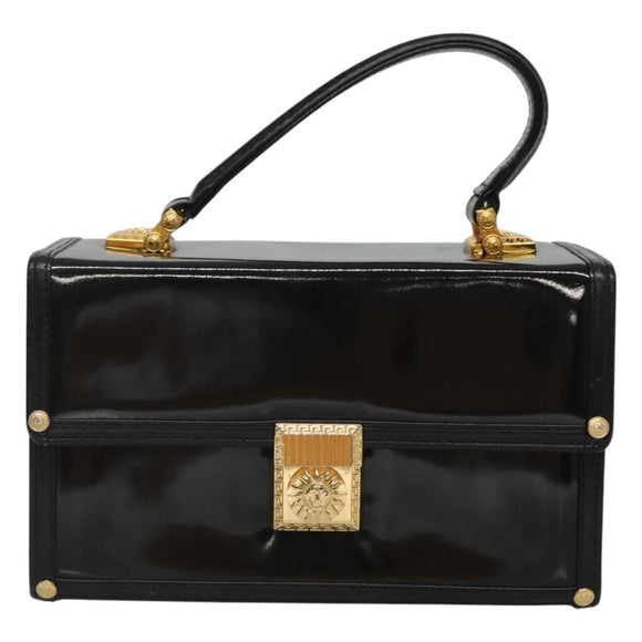 VERSACE Vanity Bag Enamel Black Gold Auth bs26705