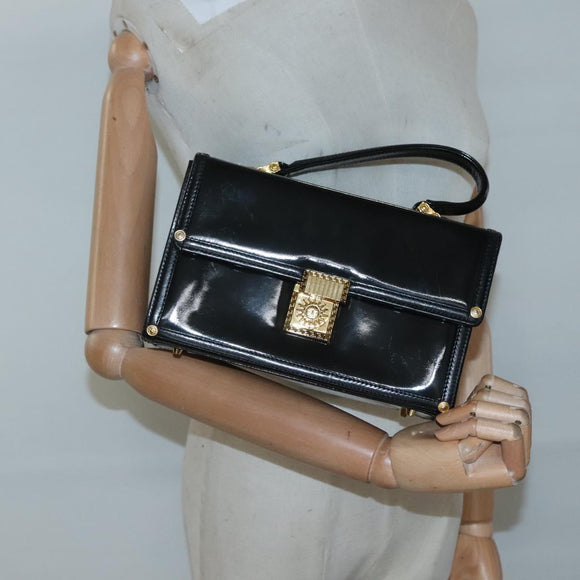 VERSACE Vanity Bag Enamel Black Gold Auth bs26705