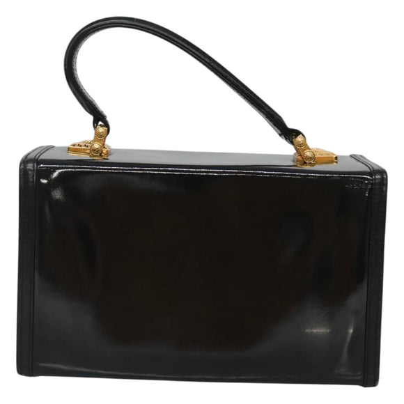 VERSACE Vanity Bag Enamel Black Gold Auth bs26705