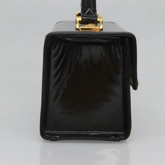 VERSACE Vanity Bag Enamel Black Gold Auth bs26705