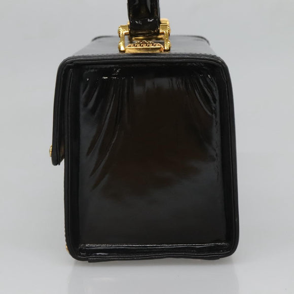 VERSACE Vanity Bag Enamel Black Gold Auth bs26705