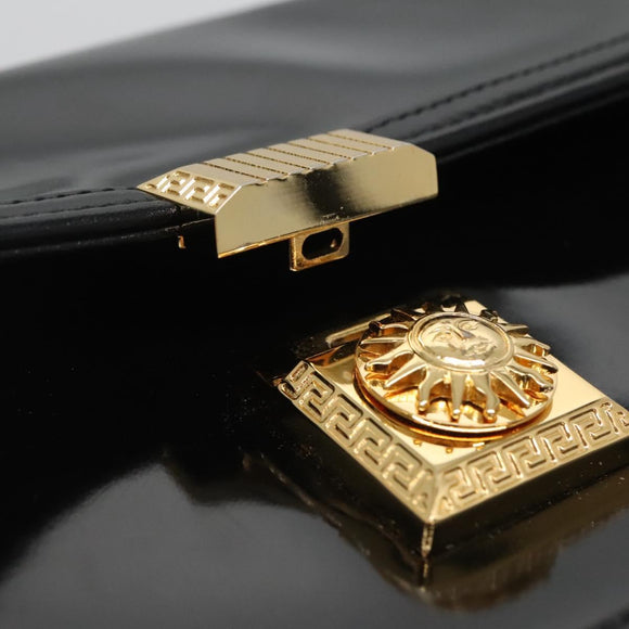 VERSACE Vanity Bag Enamel Black Gold Auth bs26705