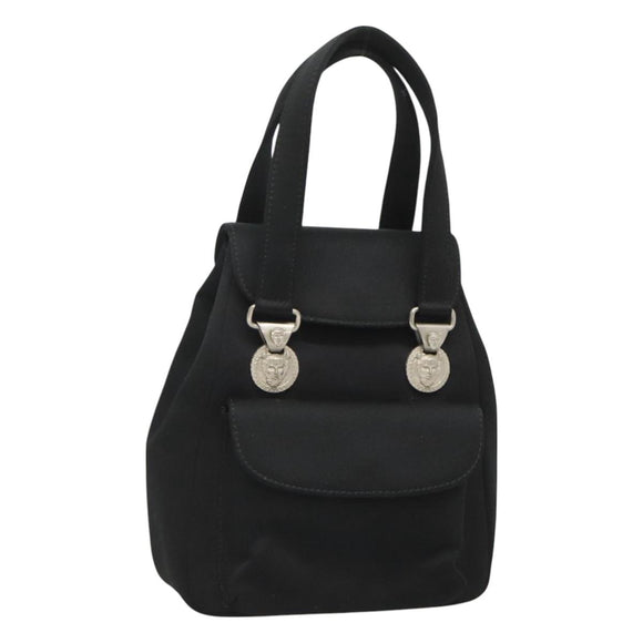 VERSACE Hand Bag Satin Black Silver Auth bs26706