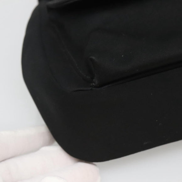 VERSACE Hand Bag Satin Black Silver Auth bs26706