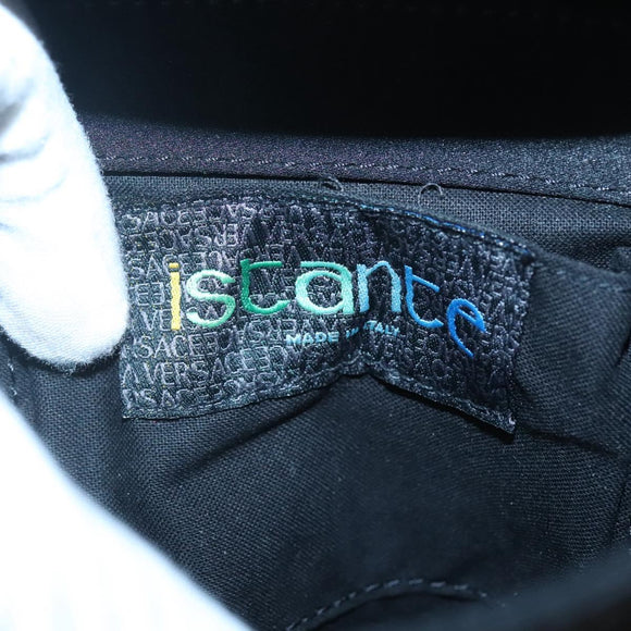 VERSACE Hand Bag Satin Black Silver Auth bs26706