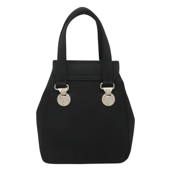 VERSACE Hand Bag Satin Black Silver Auth bs26706