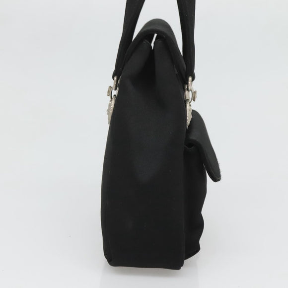 VERSACE Hand Bag Satin Black Silver Auth bs26706