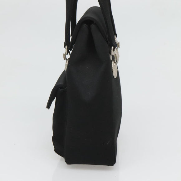 VERSACE Hand Bag Satin Black Silver Auth bs26706