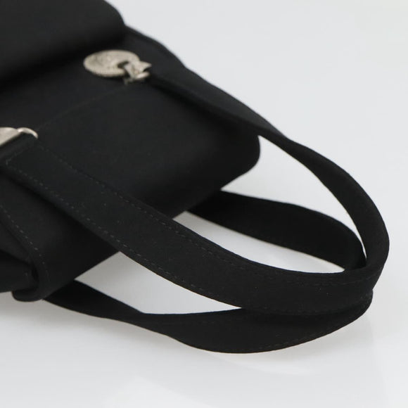 VERSACE Hand Bag Satin Black Silver Auth bs26706