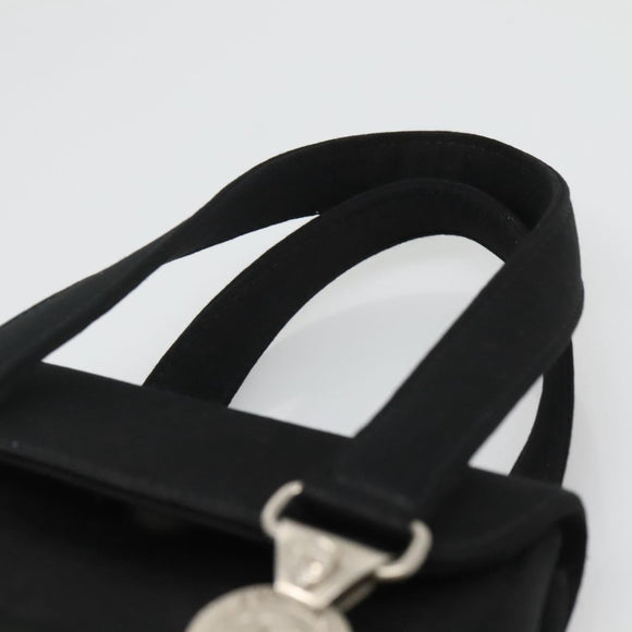 VERSACE Hand Bag Satin Black Silver Auth bs26706
