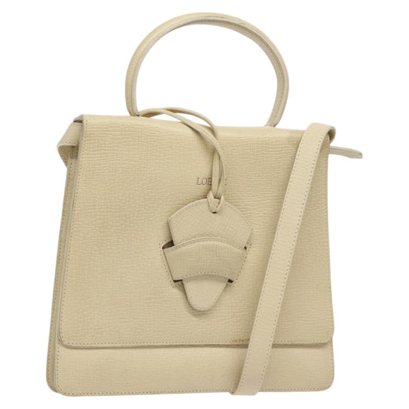 LOEWE Barcelona Hand Bag Leather 2way Beige Auth bs26715