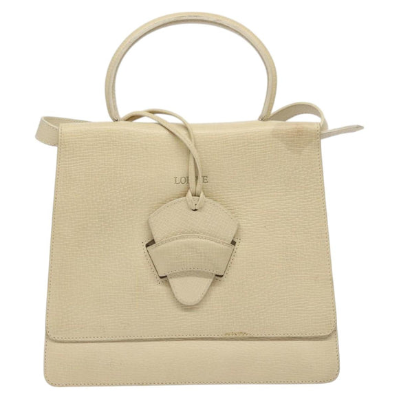 LOEWE Barcelona Hand Bag Leather 2way Beige Auth bs26715