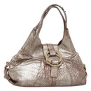 BVLGARI Chandra Tote Bag Leather Silver Auth bs26718-1