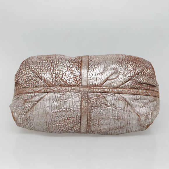 BVLGARI Chandra Tote Bag Leather Silver Auth bs26718