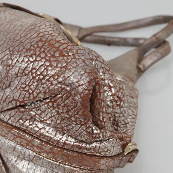 BVLGARI Chandra Tote Bag Leather Silver Auth bs26718