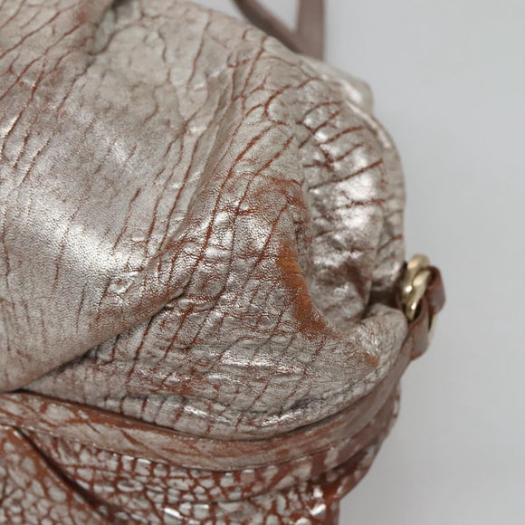 BVLGARI Chandra Tote Bag Leather Silver Auth bs26718