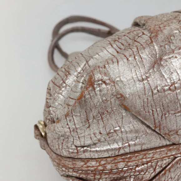 BVLGARI Chandra Tote Bag Leather Silver Auth bs26718