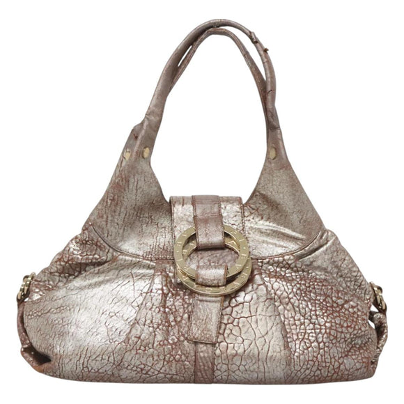 BVLGARI Chandra Tote Bag Leather Silver Auth bs26718