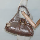 BVLGARI Chandra Tote Bag Leather Silver Auth bs26718-21