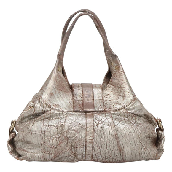 BVLGARI Chandra Tote Bag Leather Silver Auth bs26718