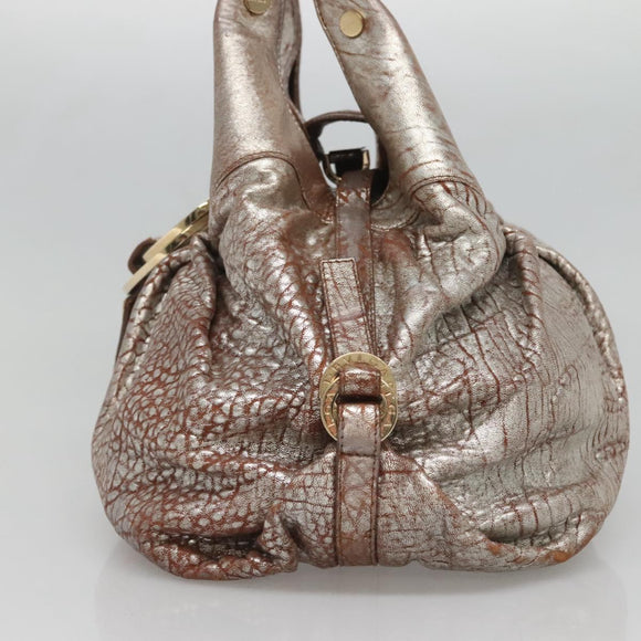 BVLGARI Chandra Tote Bag Leather Silver Auth bs26718