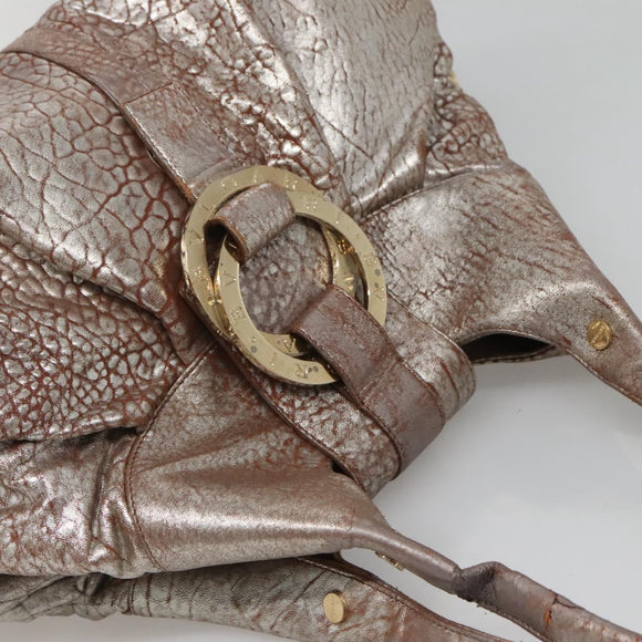 BVLGARI Chandra Tote Bag Leather Silver Auth bs26718