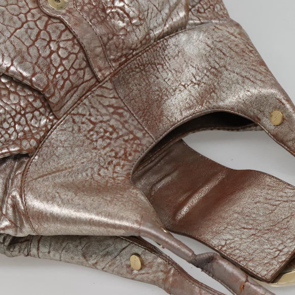 BVLGARI Chandra Tote Bag Leather Silver Auth bs26718