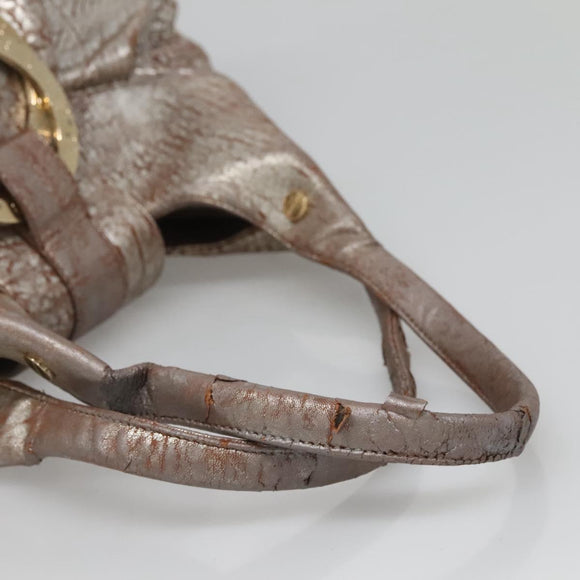 BVLGARI Chandra Tote Bag Leather Silver Auth bs26718