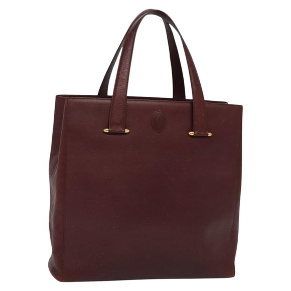 CARTIER Must Line Tote Bag Leather Bordeaux Gold Auth bs26721