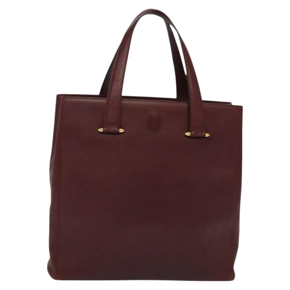 CARTIER Must Line Tote Bag Leather Bordeaux Gold Auth bs26721