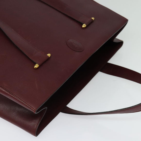 CARTIER Must Line Tote Bag Leather Bordeaux Gold Auth bs26721