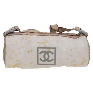 CHANEL Sports Shoulder Drum Bag Rubber Nylon White Gray CC Auth bs26735 - 0