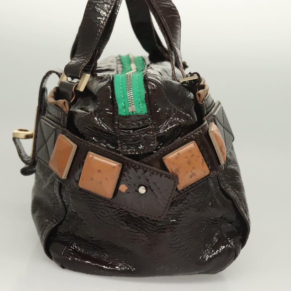 Chloe Hand Bag Enamel Brown Auth bs26736