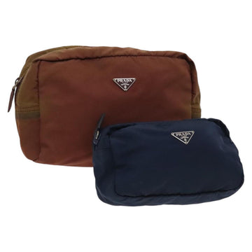 PRADA Pouch Nylon 2Set Wine Red Navy Auth bs26739