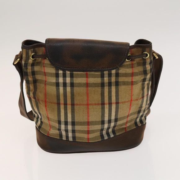 BURBERRY Nova Check Blue Label Bag Leather Canvas 2Set Beige Auth bs26744