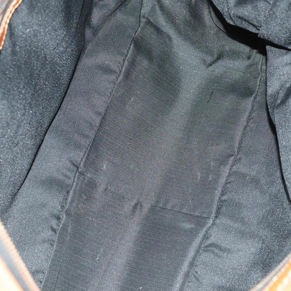 FENDI Pecan Canvas Hand Bag Leather 2Set Black Brown gold Auth bs26745