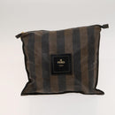 FENDI Pecan Canvas Hand Bag Leather 2Set Black Brown gold Auth bs26745-12