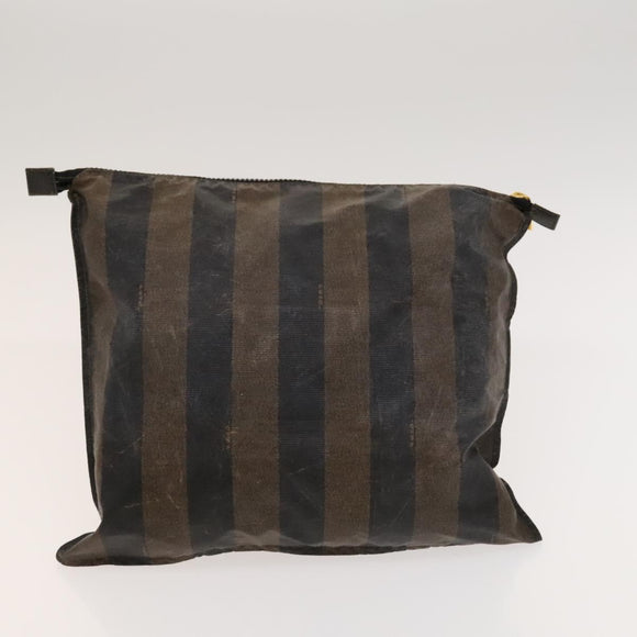 FENDI Pecan Canvas Hand Bag Leather 2Set Black Brown gold Auth bs26745