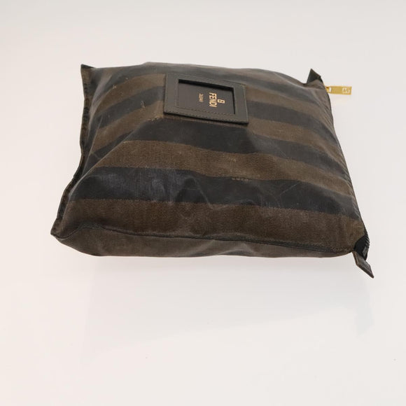 FENDI Pecan Canvas Hand Bag Leather 2Set Black Brown gold Auth bs26745