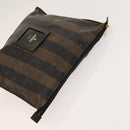 FENDI Pecan Canvas Hand Bag Leather 2Set Black Brown gold Auth bs26745-15