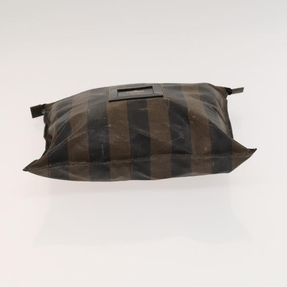 FENDI Pecan Canvas Hand Bag Leather 2Set Black Brown gold Auth bs26745