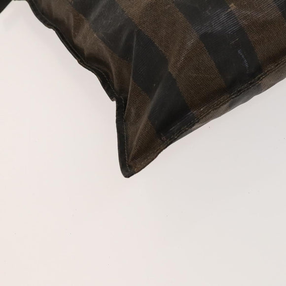 FENDI Pecan Canvas Hand Bag Leather 2Set Black Brown gold Auth bs26745