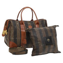 FENDI Pecan Canvas Hand Bag Leather 2Set Black Brown gold Auth bs26745-1