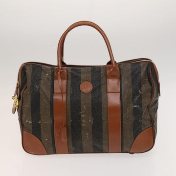 FENDI Pecan Canvas Hand Bag Leather 2Set Black Brown gold Auth bs26745 - 0