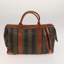 FENDI Pecan Canvas Hand Bag Leather 2Set Black Brown gold Auth bs26745-3