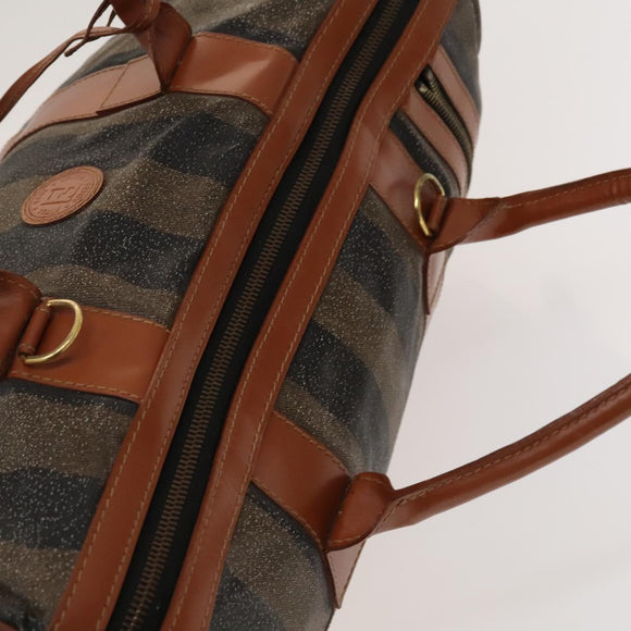 FENDI Pecan Canvas Hand Bag Leather 2Set Black Brown gold Auth bs26745